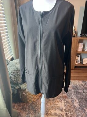 Just scrubs Black Zip-Front Women's scrub Jacket 10-12